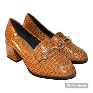 Asos Design Stirrup Heeled Loafer Embossed Croc